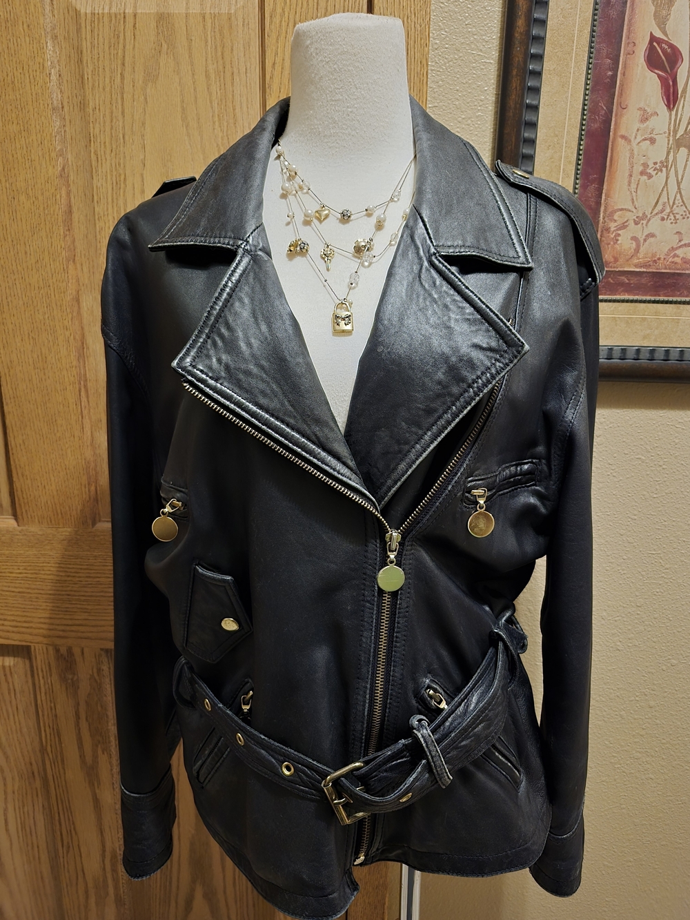 Remy Garson Lamb Black Leather Moto Jacket with Gold Hardware